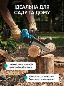 Пила на аккумуляторе цепная электропила ручная садовая с функцией механической смазки для обрезки веток заготовки дров комплект с кейсом с 2 аккумуляторами