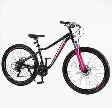 Спортивный горный алюминиевый велосипед 27.5 дюймов Shimano 21 скорость Corso «ELYSIUM» LS-27708 черно-розовый