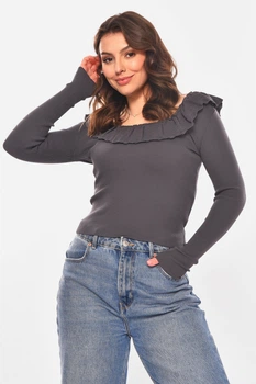 Кофта женская с рюшами однотонная тёмно-серого цвета Fashion размер 42-44 (210182)