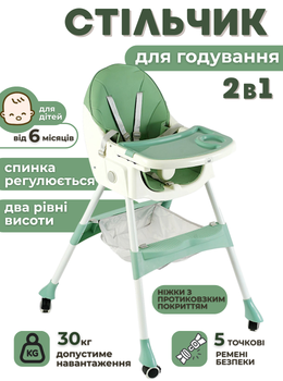 Стульчик для кормления Toti FR-10440 2в1, стальная конструкция, ткань PU, регулируемая спинка, съемный столик 3 уровня, колеса, корзина