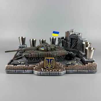 Подарунковий набір для горілки з стопками та флягою "Т-72Б" ручна робота | Подарунок для військовго ЗСУ PA_1183_1