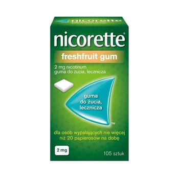Nicorette Нікоретте Fresh Fruit gum 2 мг — нікотинова жувальна гумка (жуйка) від куріння, фруктовий смак, нікотинозамісна терапія, 105 шт