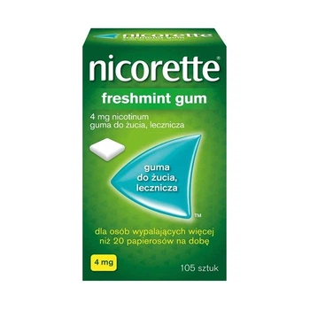 Nicorette Никоретте Freshmint gum 4 мг - никотиновая жевательная резинка (жвачка) от курения, мятный вкус, никотинзаместная терапия, 105 шт