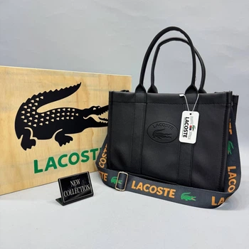 Сумка с принтом Lacoste женская черная (s809)