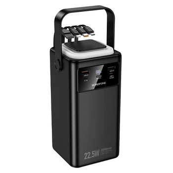 Павербанк Borofone BJ65B 80000 mAh 22.5W зі швидкою зарядкою PD20W+QC22.5W ліхтарем та вбудованими кабелями Type-C/Lightning/Micro/USB Black