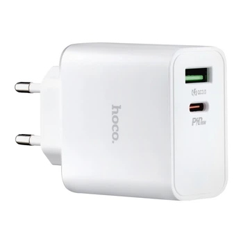 Зарядний пристрій Hoco C113A Awesome PD65W dual port (1A + 1C) charger адаптер блок євро вилка біле