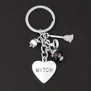 Брелок-ключница «WITCH» с метлой, шляпой, бусиной и подвесками в готическом стиле