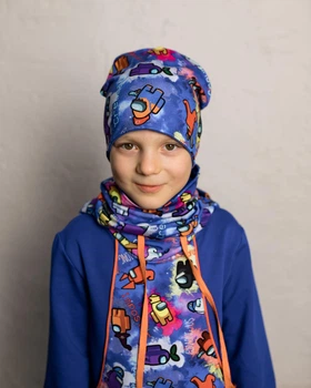 Комплект дитячий для хлопчика (шапка біні і снуд хомут) демісезонний двусторонній трикотажний Амонг Ас 48-50 (KDM-17)