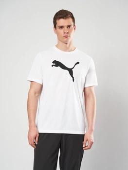 Футболка спортивная длинная мужская Puma Essentials Foundation 68254002 XL White с принтом (4067983393129)