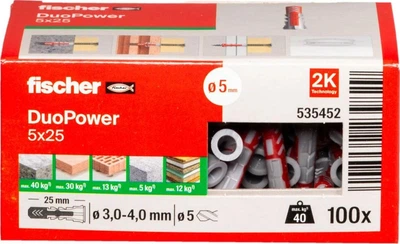 Kołek rozporowy Fischer DuoPower 5 x 25 mm 100 szt. 535452 (4048962239829)