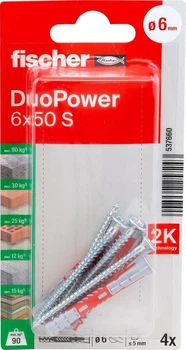 Kołek uniwersalny Fischer DuoPower 6x50 S z wkrętem 4 szt. 537660 (4048962257243)