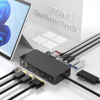 Док-станция Microsoft Surface Dock 12 в 1, два HDMI, VGA, USB C, USB A, Ethernet