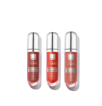 Набор 3-в-1 Avon для Нее: Блеск-сыворотка для губ с пептидами Питательный нюд Nourish Nude 7 мл + Блеск-сыворотка для губ с пептидами Рубиновый Ruby Drip 7 мл + Блеск-сыворотка для губ с пептидами Сочный персик Juicy Peach 7 мл в ПОДАРОК
