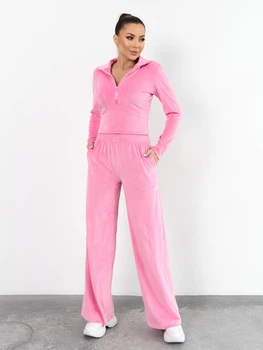 Костюм со штанами и кофтой в стиле casual домашний молодежный с топом ISSA PLUS 15342 L розовый (issa2007682786220)