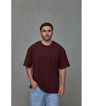 Мужская футболка oversize-кроя с широкой горловиной - HECTOR - 40477 - M - Бордовый