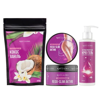 Антицеллюлитный набор для тела Скраб+Теплое обертывание+Крио гель Reclaire cosmetics Rc2174