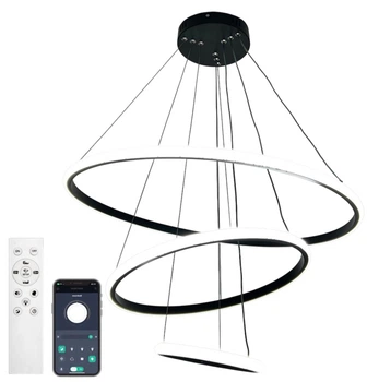Люстра светодиодная подвесная LUMINARIA EMILY 75W 3R APP 600х1100 BLACK/WHITE 220V IP20, LED светильник с пультом ДУ для кухни, спальни, гостиной