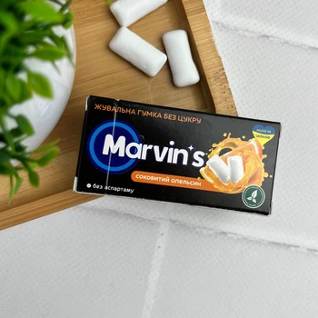 Жевательная резинка без сахара Marvin’s Сочный апельсин 9 шт — с ксилитом для защиты от кариеса и свежего дыхания