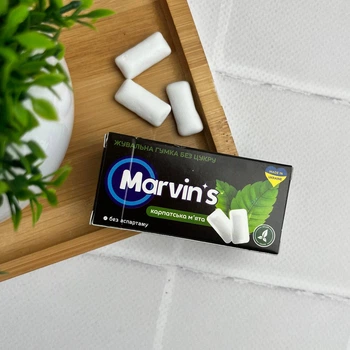 Жевательная резинка без сахара Marvin’s Карпатская мята 9 шт — с ксилитом для защиты от кариеса и свежего дыхания