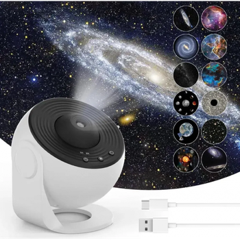 Проектор зоряного неба + 12 картриджів, від USB, Galaxy Projector, Білий / Планетарій для спальні / Нічник зоряне небо