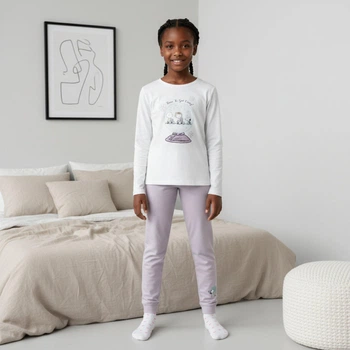 Пижама для девочки домашний костюм с изображением Peanuts Pepperts 134-140 см (8-10Y) бело-сиреневый