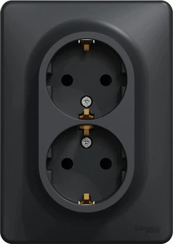 Подвійна розетка Schneider Electric Sedna Design 16 A 250 В з шторками та заземленням Антрацит (SDD314221)