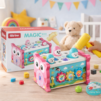 Развивающая игра Magic Box Bibi Inn 688-37, интерактивный сортер с молоточком и шестернями