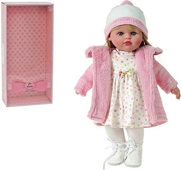 Lalka bobas Adar w zimowym różowym stroju mówi i śpiewa po polsku 40 cm 61926 (5901271619265)