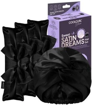 Zestaw do stylizacji włosów Glov Sweet Satin Dreams Wałki na zimno 3 szt + Czepek satynowy Czarny 1 szt (5907440747739)
