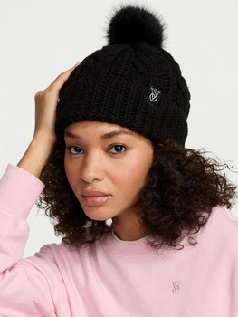 Шапка женская Victoria's Secret (339688323879) Cozy Cable-Knit Pom черная со стразами