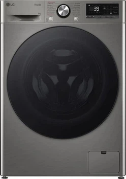 Стиральная машина LG серии AI DD TurboWash F2Y7FS5P, фронтальная, узкая, 47,5 см, 9 кг, 1200, класс F/A/B, 14 программ, инверторный, дисплей, WiFi, темно серый