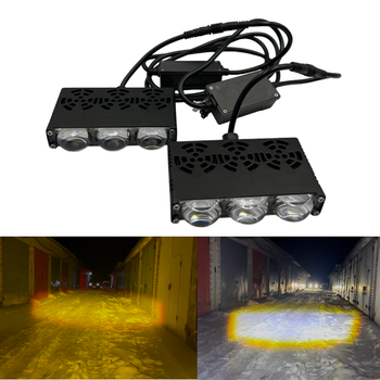 Додаткова світлодіодні LED LED LED LED міні/mini фари з 3 лінзами з чіткою СТГ білий + жовте світло + RGB (2 шт.)