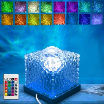 Ночник-проектор Lights Cube — Лампа с эффектом северного сияния на 16 цветов с пультом,деревянным основанием и USB-питанием