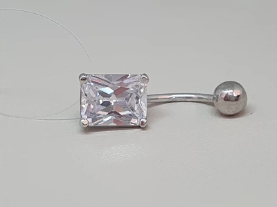 Серебряная серьга для пирсинга пупка с фианитами. 7028.1С
