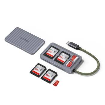 Картридер Ugreen CM868 USB-C 3.0 SD/microSD до 170 МБ/с з футляром для зберігання Сірий (55886)
