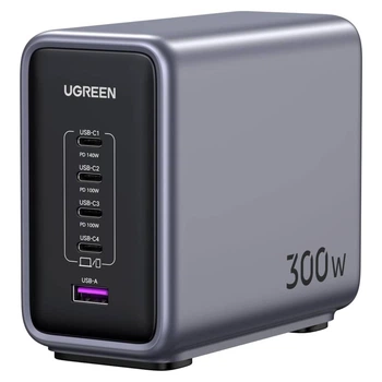 Зарядная станция Ugreen Nexode CD333 GaN 300W 5 портов (4xUSB-C + USB-A) PD 3.1 Черная (90903B)