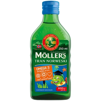 Mollers Omega-3, Моллерс Тран, риб’ячий жир з фруктовим смаком, 250 мл – омега-3 для серця, мозку та імунітету