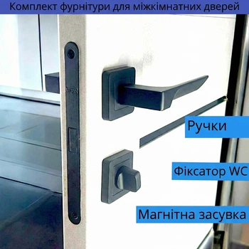 Комплект усиленной черной дверной ручки с магнитным механизмом и фиксатором WC TRION CAPRI Z-74 Black