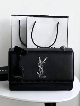 Женская сумка-клатч Saint Laurent эко-кожа 2 отделения 2 карман цепочка черная (Premium-A652)