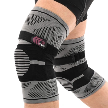 Наколінник бандаж 2шт еластичний з фіксуючим ременем розмір M Нейлон KNEE BRACE EZOUS сірий-чорний A-07