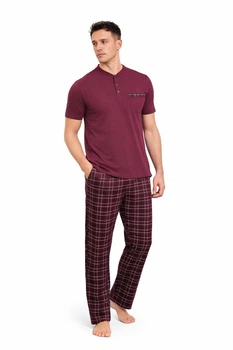 Чоловічий домашній костюм Бордова XL футболка штани в клітику 6850-11