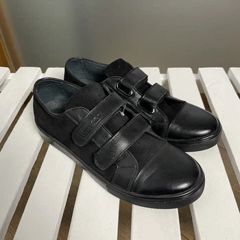 Кожаные кеды LC Kids на липучках для подростка черные 38 (403-6-2)