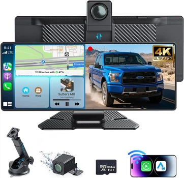 Портативний авто-екран 10.26" (4K DVR + 1080P Cam), Wireless CarPlay/Android Auto