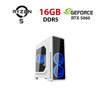 Игровой ПК Ice G561 White Tower / AMD Ryzen 5 8400F (6 (12) ядер по 4.2 - 4.7 GHz) / 16 GB DDR5 / 480 GB SSD / nVidia GeForce RTX 5060, 8 GB GDDR7, 128-bit