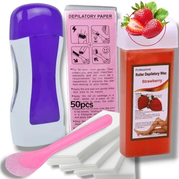 Набір для депіляції 4в1 воскоплав Depilatory Heater, віск, смужки тканини 50шт, шпатель силіконовий