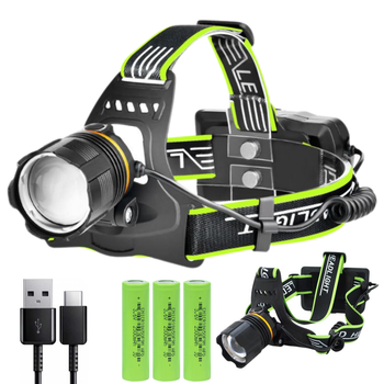 Налобний ліхтар потужний акумуляторний з ZOOM USB + 3x18650 BL-A13-3-P360 ( см11758 )
