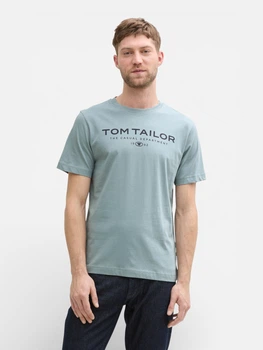 Футболка хлопковая длинная мужская Tom Tailor 1045773-27475 L Grey Mint с принтом (4068128252387)