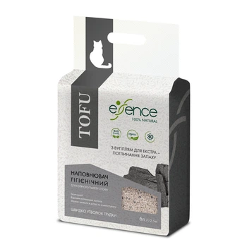 Наполнитель гигиенический Essence мм для кошачьего туалета для экстра поглощения запаха натуральный из тофа с углем гранула
