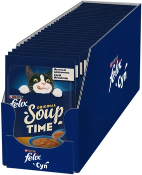 Упаковка дополнительного консервированного корма для кошек Purina Felix Soup Суп с курицей 30 шт по 48 г (7613036632348/8445290571670)
