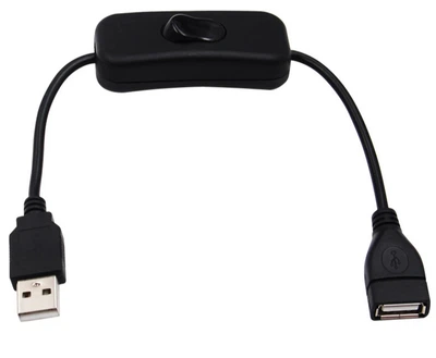 Кабель питания с выключателем USB 28 см черный